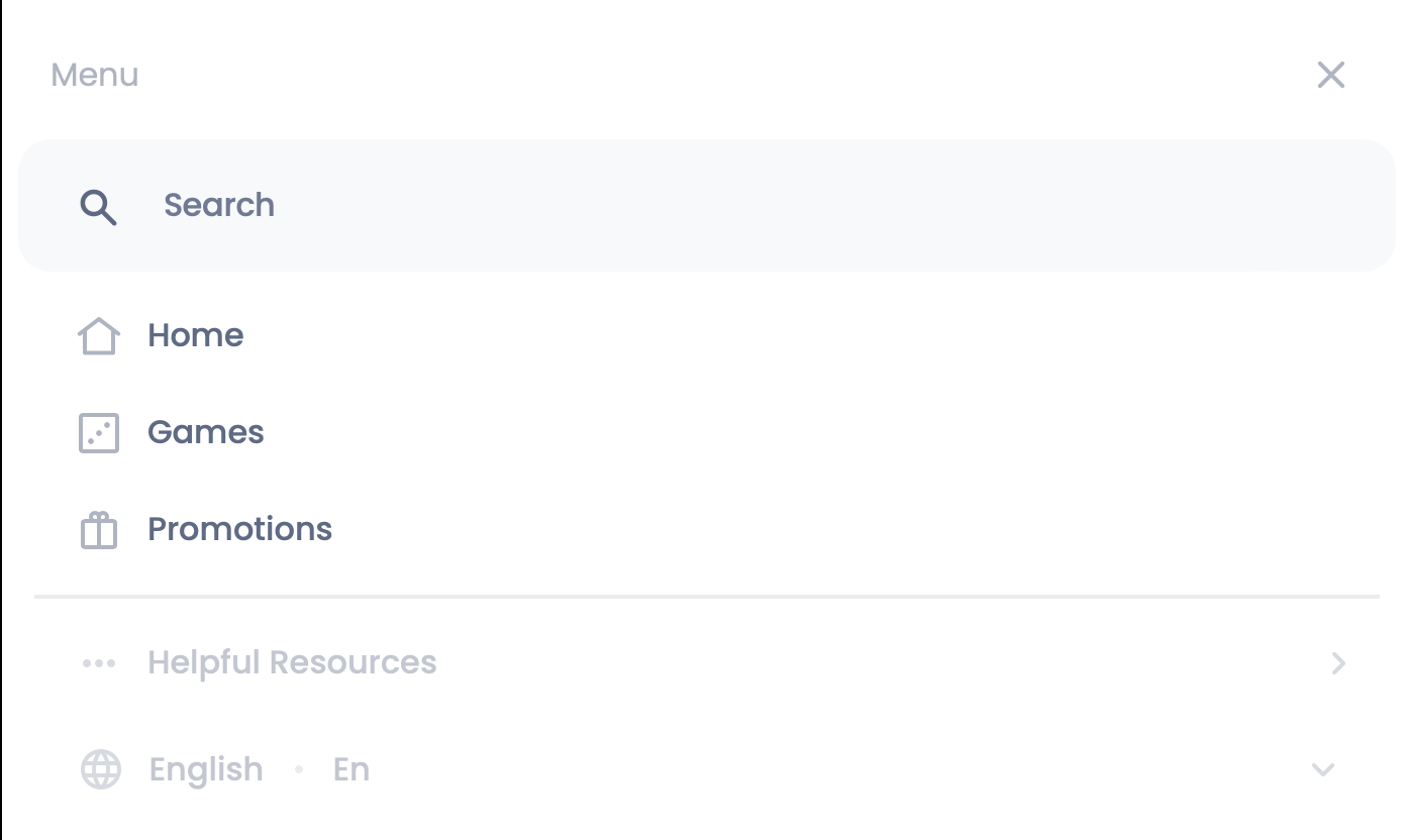 Mobilmeny på Wisho Casino